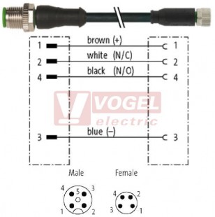 7000-40581-6110060 konektor M12/4-pin/vidl/přímý - kabel ČE PVC 4x0,25mm2 L=0,6m - konektor M8/4-pin/zás/přímý