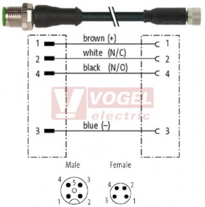 7000-40581-6110100 konektor M12/4-pin/vidl/přímý - kabel ČE PVC 4x0,25mm2 L=1,0m - konektor M8/4-pin/zás/přímý