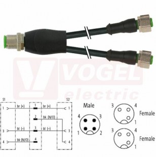 7000-40701-6130150 rozbočovací Y konektor M12/4-pin/vidl/přímý - kabel ČE PVC 3x0,34mm2 L=1,5m - 2x  konektor M12/3-pin/zás/přímý