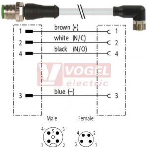 7000-40621-2310060 konektor M12/4-pin/vidl/přímý - kabel ŠE PUR do vlečného řetězu 4x0,25mm2 L=0,6m - konektor M8/4-pin/zás/úhlový