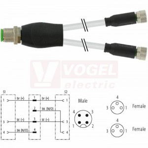 7000-40821-2100030 rozbočovací Y konektor M12/4-pin/vidl/přímý - kabel ŠE PVC 3x0,25mm2 L=0,3m - 2x konektor M8/3-pin/zás/přímý