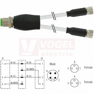 7000-40821-2200060 rozbočovací Y konektor M12/4-pin/vidl/přímý - kabel ŠE PUR/PVC 3x0,25mm2 L=0,6m - 2x konektor M8/3-pin/zás/přímý