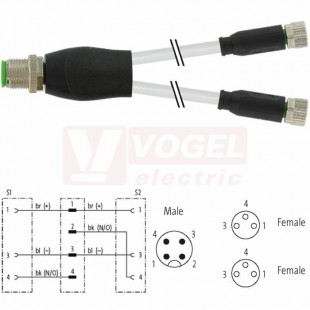7000-40821-2300030 rozbočovací Y konektor M12/4-pin/vidl/přímý - kabel ŠE PUR 3x0,25mm2 L=0,3m - 2x konektor M8/3-pin/zás/přímý