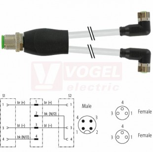 7000-40841-2500100 rozbočovací Y konektor M12/4-pin/vidl/přímý - kabel ŠE PUR do svařovny 3x0,25mm2 L=1m - 2x konektor M8/3-pin/zás/úhlový