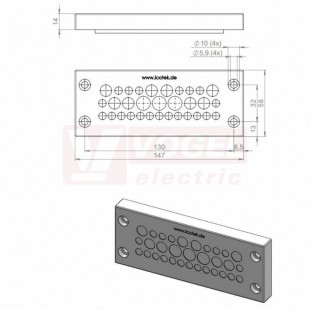 KEL-DPZ 24/32 CR gy membránová průchodka, šedá RAL7035, dx147mm, šx58mm, vx14mm, montážní výška 14mm, vel.výřezu 112x36mm, 4 šrouby, pr.otvorů pro šrouby 5,9mm, rozsah upínání 21x 3,2-6,5mm, 8x 5-10,2mm, 3x7,5-12mm (ISO 14644-1) (43730.601)