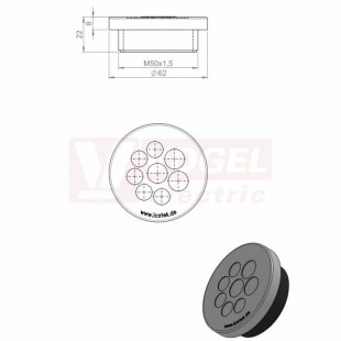 KEL-DPZ 50/8 CR (S)VOC gy membránová průchodka kulatá, šedá RAL7035, vx22mm, vnější pr.62mm, instal.výška 8mm, vel.kulatého výřezu 50,4mm, závit M50x1,5mm, délka závitu 14mm, pr.kabelů 5x 5-10,2mm, 3x 7,2-12,5mm (43750.600)