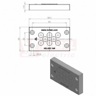 KEL-DPZ 10/8 gy membránová průchodka, šedá RAL7035, délka 98,3mm, šířka 58mm, výška 14mm, vel.výřezu 65x36mm, pr.otvorů pro šrouby 5,8mm, pr.kabelů 8x 7,5-12mm (43800)