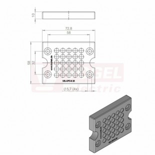 KEL-DPZ 6/12 ČR (S)VOC gy membránová průchodka, šedá RAL7035, dx85,5mm, šx54mm, vx7,5mm, montážní výška 7,5mm, vel.výřezu 52x36mm, 4 šrouby, pr.otvorů pro šrouby 4,5mm, rozsah upínání 12x4,5-8mm (43809.600)