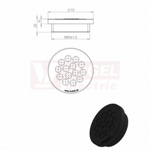 KEL-DPZ 63/14 CR (S)VOC bk membránová průchodka, kulatá, černá RAL9001, výška 22mm, vnější pr.75mm, istalační výška 8mm, vel.kulatého výřezu 63,4mm, M63x1,5mm, délka závitu 14mm, pr.kabelů 14x 5-10,2mm (50762.600)