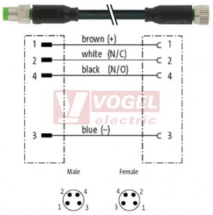 7000-88011-6310100 konektor M8/4-pin/vidl/přímý - kabel ČE PUR do vlečného řetězu 3x0,25mm2 L=1,0m - konektor M8/3-pin/zás/přímý