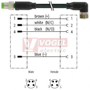 7000-88031-6310100 konektor M8/4-pin/vidl/přímý - kabel ČE PUR do vlečného řetězu 3x0,25mm2 L=1,0m - konektor M8/3-pin/zás/úhlový