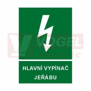 Tabulka informační "Hlavní vypínač jeřábu"  (bílý tisk, zelený podklad), symbol s textem (6132D) A4