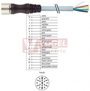 7000-23251-4522000 konektor M23/19-pin/zás/přímý - kabel PUR 16x0,5/3x1mm2 ŠE L=20m - volný konec