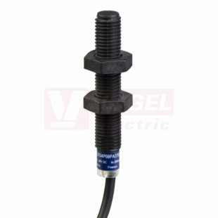 XS4P08PA370L1 Indukční čidlo M8, plast, Sn=2,5mm, 12…48VDC, délka těla 50mm, nestíněný,  PNP/NO, kabel 5m, IP67