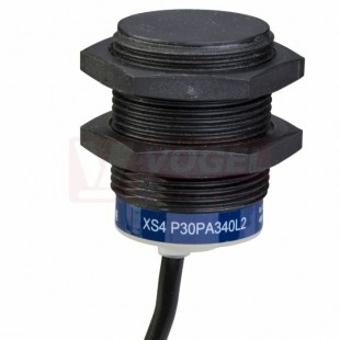 XS4P30PA340L2 Indukční čidlo M30, plast, Sn=15mm, 12…24VDC, délka těla 40,5mm, nestíněný, PNP/NO, kabel 10m, IP67