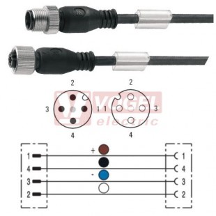 SAIL-M12GM12G-4-5.0U konektor M12/4-pin/vidl/přímý - kabel ČE PUR do vlečného řetězu 4x0,34mm2 L=5m - konektor M12/4-pin/zás/přímý (1906300500)