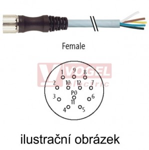 7000-23001-3330500 konektor M23/12-pin/zás/přímý - kabel ŠE PUR/PVC 4x0,34/3x0,75 mm2 L=5,0m - volný konec