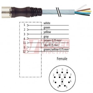 7000-23011-3330500 konektor M23/12-pin/zás/přímý - kabel ŠE PUR/PVC 4x0,34/3x0,75 mm2 L=5,0m - volný konec