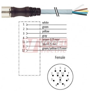 7000-23011-3331000 konektor M23/12-pin/zás/přímý - kabel ŠE PUR/PVC 4x0,34/3x0,75 mm2 L=10,0m - volný konec