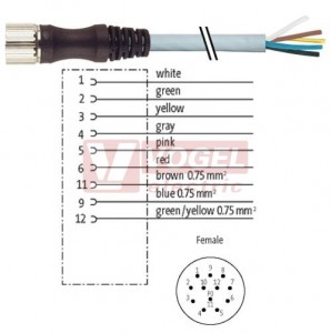 7000-23031-3550500 konektor M23/12-pin/zás/přímý - kabel ŠE PUR/PVC 6x0,34/3x0,75 mm2 L=5,0m - volný konec