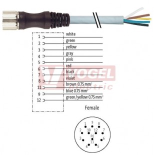 7000-23051-3620500 konektor M23/12-pin/zás/přímý - kabel PUR/PVC 8x0,34/3x0,75mm2 ŠE L=5m - volný konec