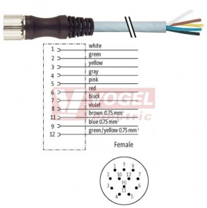 7000-23051-3620500 konektor M23/12-pin/zás/přímý - kabel PUR/PVC 8x0,34/3x0,75mm2 ŠE L=5m - volný konec