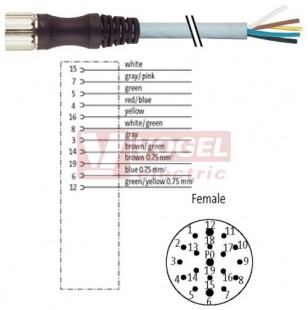 7000-23211-3630500 konektor M23/19-pin/zás/přímý - kabel PUR/PVC šedý 8x0,34/3x0,75mm2 L=5m - volný konec