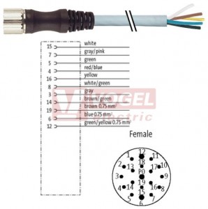 7000-23211-3631000 konektor M23/19-pin/zás/přímý - kabel PUR/PVC šedý 8x0,34/3x0,75mm2 L=10m - volný konec