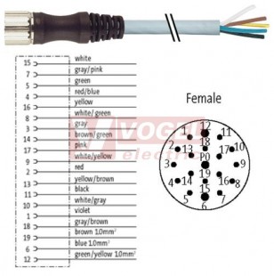 7000-23251-3980500 konektor M23/19-pin/zás/přímý - kabel PUR/PVC 16x0,34/3x0,75mm2 ŠE L=5m - volný konec