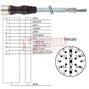 7000-23711-3730500 konektor M23/12-pin/zás/přímý - kabel PUR/PVC 8x0,34/3x0,75mm2 ŠE L=5m - volný konec