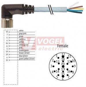 7000-23311-3630500 konektor M23/19-pin/zás/úhlový - kabel PUR/PVC 8x0,34/3x0,75mm2 ŠE L=5m - volný konec