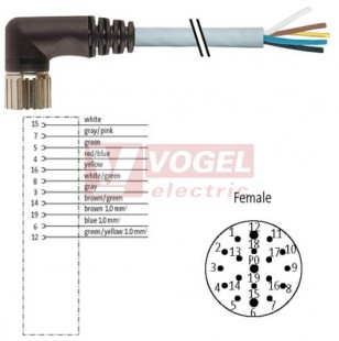 7000-23311-4480500 konektor M23/19-pin/zás/úhlový - kabel PUR 8x0,5/3x1,00mm2 ŠE L=5m - volný konec