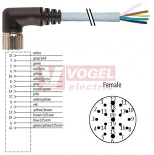 7000-23331-3880500 konektor M23/19-pin/zás/úhlový - kabel PUR/PVC 12x0,34/3x0,75mm2 ŠE L=5m - volný konec