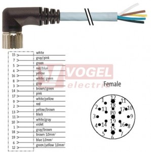 7000-23351-3980500 konektor M23/19-pin/zás/úhlový - kabel PUR/PVC 16x0,34/3x0,75mm2 ŠE L=5m - volný konec