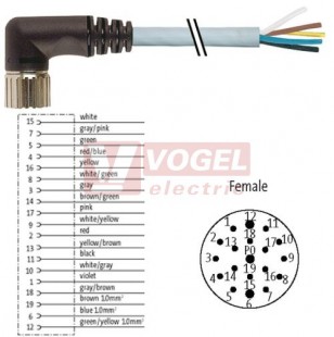 7000-23351-3980600 konektor M23/19-pin/zás/úhlový - kabel PUR/PVC 16x0,34/3x0,75mm2 ŠE L=6m - volný konec