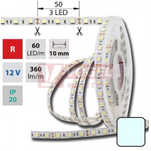 LED pásek SMD5050 studená bílá, DC12V, IP20, 10mm,bílá PCB pásek, 60 LED/m (121.599.60.0)