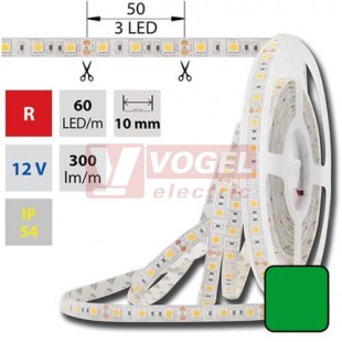 LED pásek SMD5050 zelená barva, DC12V, IP54, 10mm,bílá PCB pásek, 60 LED/m (121.605.60.0)