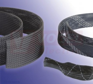 WF38-PV2-S0-0 roztažitelný ochranný oplet WAPRO FLEX, PET (polyester), ø 38 mm, rozsah: ø 30 - 60 mm, samozhášivý podle VW-1, -50°C až +150°C, černá