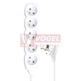 Prodlužovák  5 zás.  3m EMOS (P0513R) bílý 250VAC/16A, kabel PVC 3x1,5mm2, dětské clonky, 2x otvor pro montáž na zeď