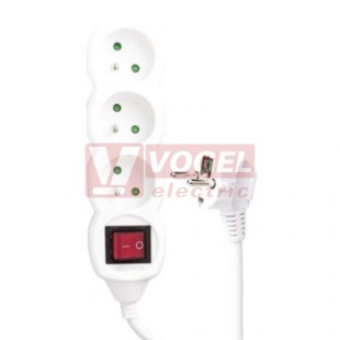 Prodlužovák  3 zás. 10m vypínač, EMOS (P1310R) bílý 250VAC/16A, kabel PVC 3x1,5mm2, dětské clonky, 2x otvor pro montáž na zeď