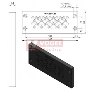 KEL-DPZ 24/42 membránová průchodka, černá, IP66, vnější 147x58x14mm, výřez 112x36mm, vstupy kabelů 42x3,2-6,5mm (50715)