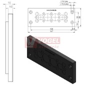 KEL-DPZ 24/16 membránová průchodka, černá, IP66, vnější 147x58x14mm, výřez 112x36mm, vstupy kabelů  8x3,2-6,5mm, 4x5-9,7mm, 2x9-16,2mm, 2x16-22mm (50725)