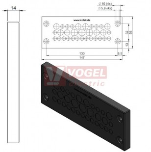 KEL-DPZ 24/32 membránová průchodka, černá, IP66, vnější 147x58x14mm, výřez 112x36mm, vstupy kabelů  21x3,2-6,5mm, 8x5-10,2mm, 3x7,5-12mm  (50730)