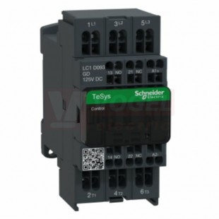 LC1D093GD     Stykač 3P  9A AC-3, 125V DC, pom.kont. 1"Z"+1"V", pružinové svorky